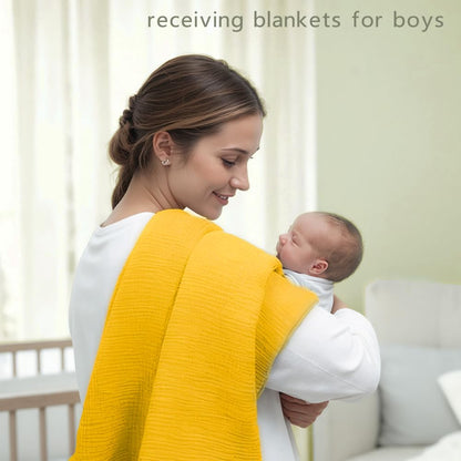 Muslin Swaddle Blankets for Baby Boy - 3 Pack 47x47 Inch Large Receiving Blankets, Soft Breathable Cotton Nursery Swaddles for Newborn, Infant & Todler (Yellow, White, Banana)
