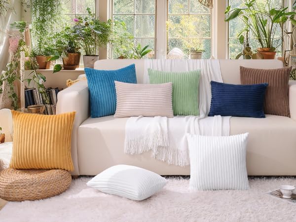 Simmore Decorative Fall Throw Pillow Covers 18x18 Set of 2, Soft Natural Plush Flannel Double-Sided Fluffy Couch Pillow Covers for Sofa Living Room, Mustard Yellow