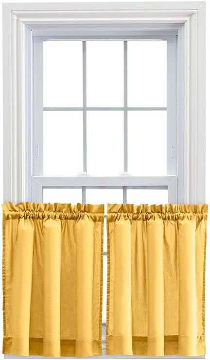 Ellis Curtain Stacey Sheer Tailored Tier Pair Curtains, 56" x 36", Yellow