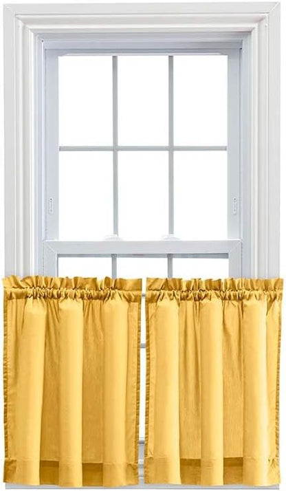 Ellis Curtain Stacey Sheer Tailored Tier Pair Curtains, 56" x 36", Yellow