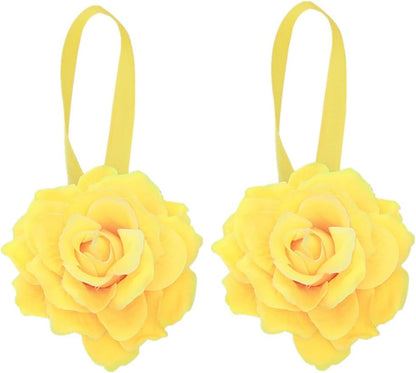 2Pcs Curtain Buckle Tiebacks Rope with Magnets Stick Anywhere Holdbacks for Window Curtain Rope Length 40cm Rose Flower-Yellow