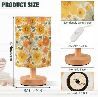 Bedside Table Lamp Retro Groovy Floral Yellow (12) Kids Nightstand Lamp Night Light Fabric Shade for Bedroom Living Room Home