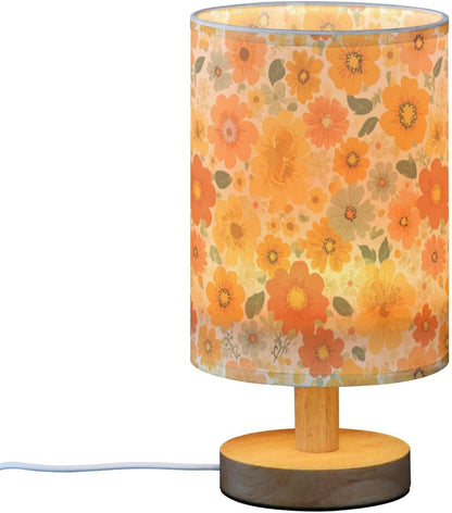 Bedside Table Lamp Retro Groovy Floral Yellow (12) Kids Nightstand Lamp Night Light Fabric Shade for Bedroom Living Room Home