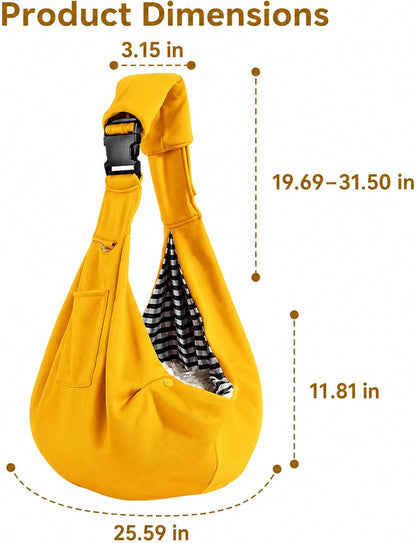 Dog Cat Sling Carrier Bag, Handsfree Pet Sling Carrier for Small Dogs and Cats up to 15 lbs, Adjustable Strap with Padded Shoulder, Safety Hook, Pocket for Travel Walking, Yellow