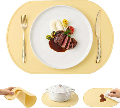 Placemats Set of 6 Silicone Placemat for Kitchen, Heat Resistant Placement Mats for Dining Table Decor Wipeable Table Mats 15 * 10in Light Yellow