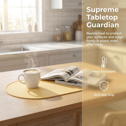 Placemats Set of 6 Silicone Placemat for Kitchen, Heat Resistant Placement Mats for Dining Table Decor Wipeable Table Mats 15 * 10in Light Yellow