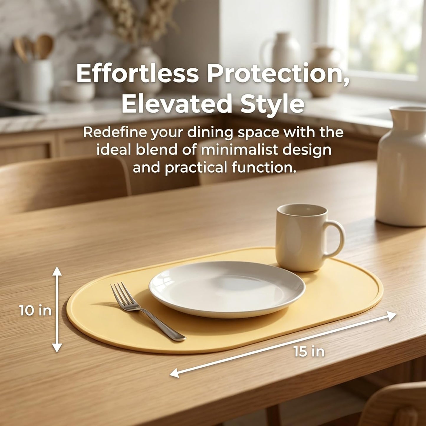 Placemats Set of 6 Silicone Placemat for Kitchen, Heat Resistant Placement Mats for Dining Table Decor Wipeable Table Mats 15 * 10in Light Yellow