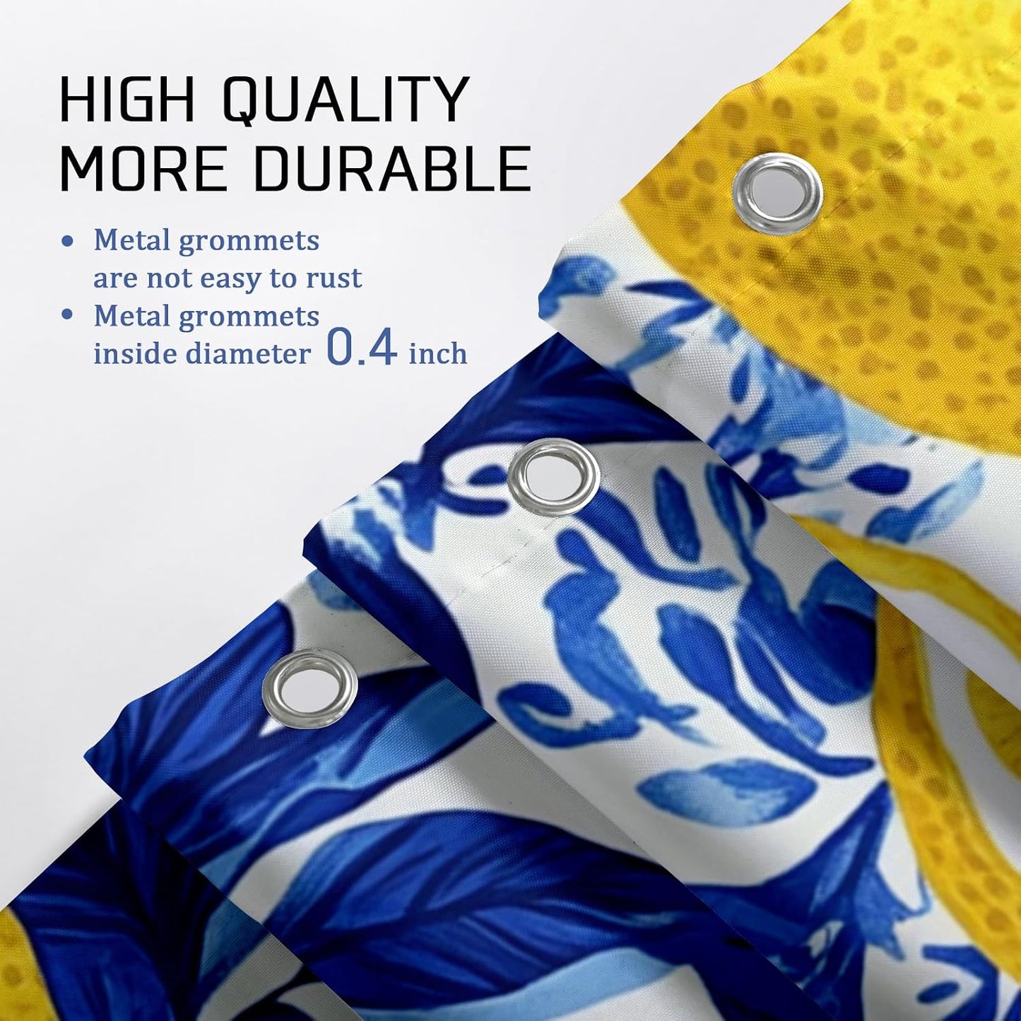Lemon Shower Curtain, Bright Yellow Citrus Fruit Bath Curtain for Bathroom Decor, Summer Tropical Modern Design Waterproof Fabric Shower Curtain Set with Hooks 62x72 Inch