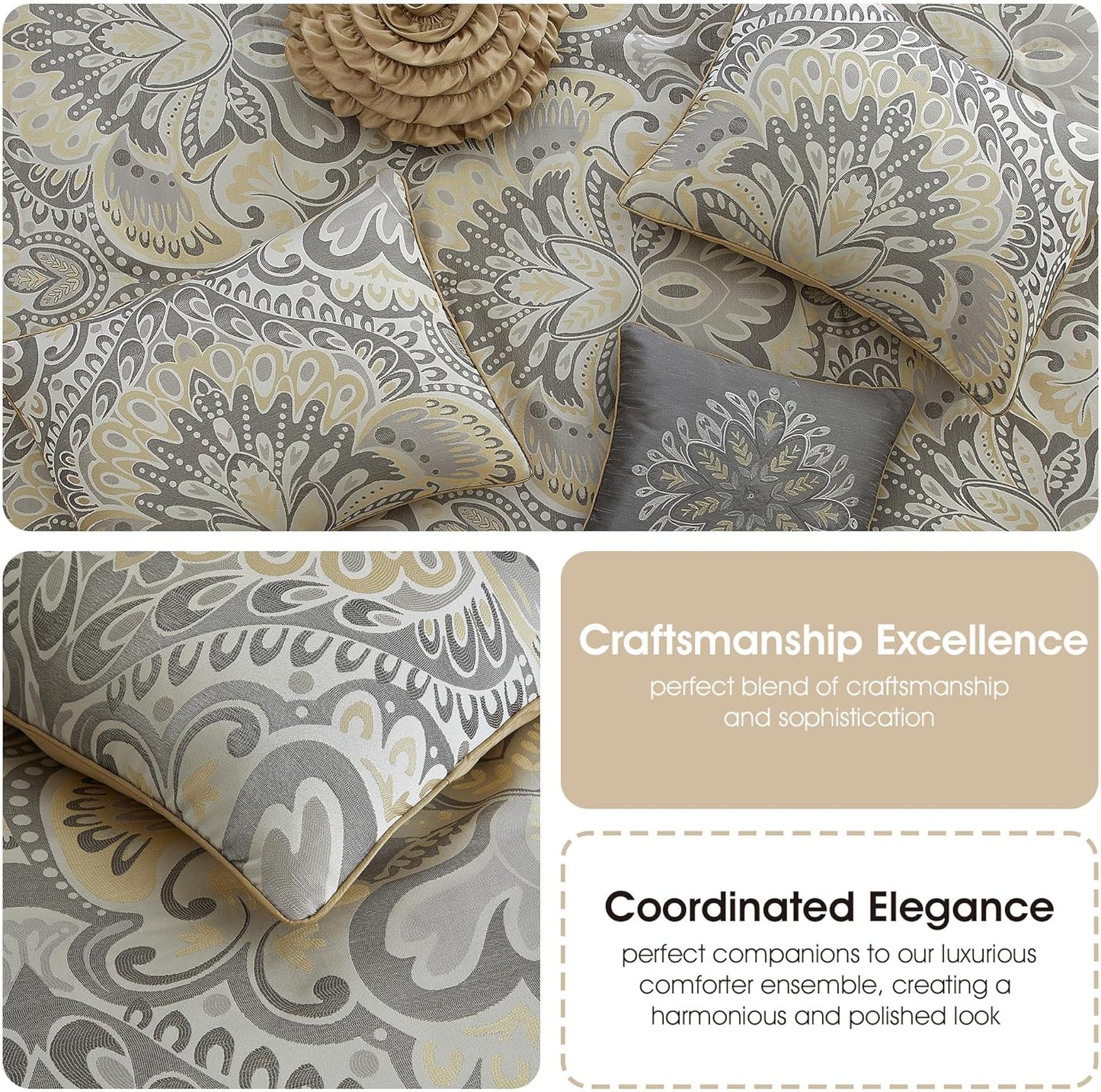 Grey/Yellow Floral King Comforter Set, 6 Piece, All Season Premium Bedding Set, Pillows & Shams, All Season, Home Decor