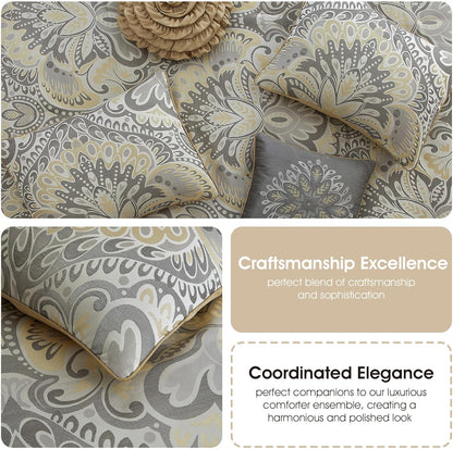 Grey/Yellow Floral King Comforter Set, 6 Piece, All Season Premium Bedding Set, Pillows & Shams, All Season, Home Decor