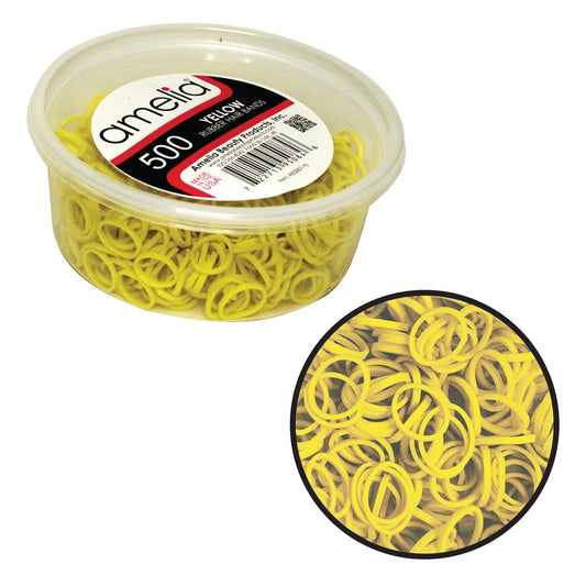 500 Count Small Rubber Bands for Hair – ½" Yellow - Made in USA - Recloseable Container - Mini Hair Elastics for Braids, Ponytails, Cornrows & Twists – Strong Hold Ponytail Holders