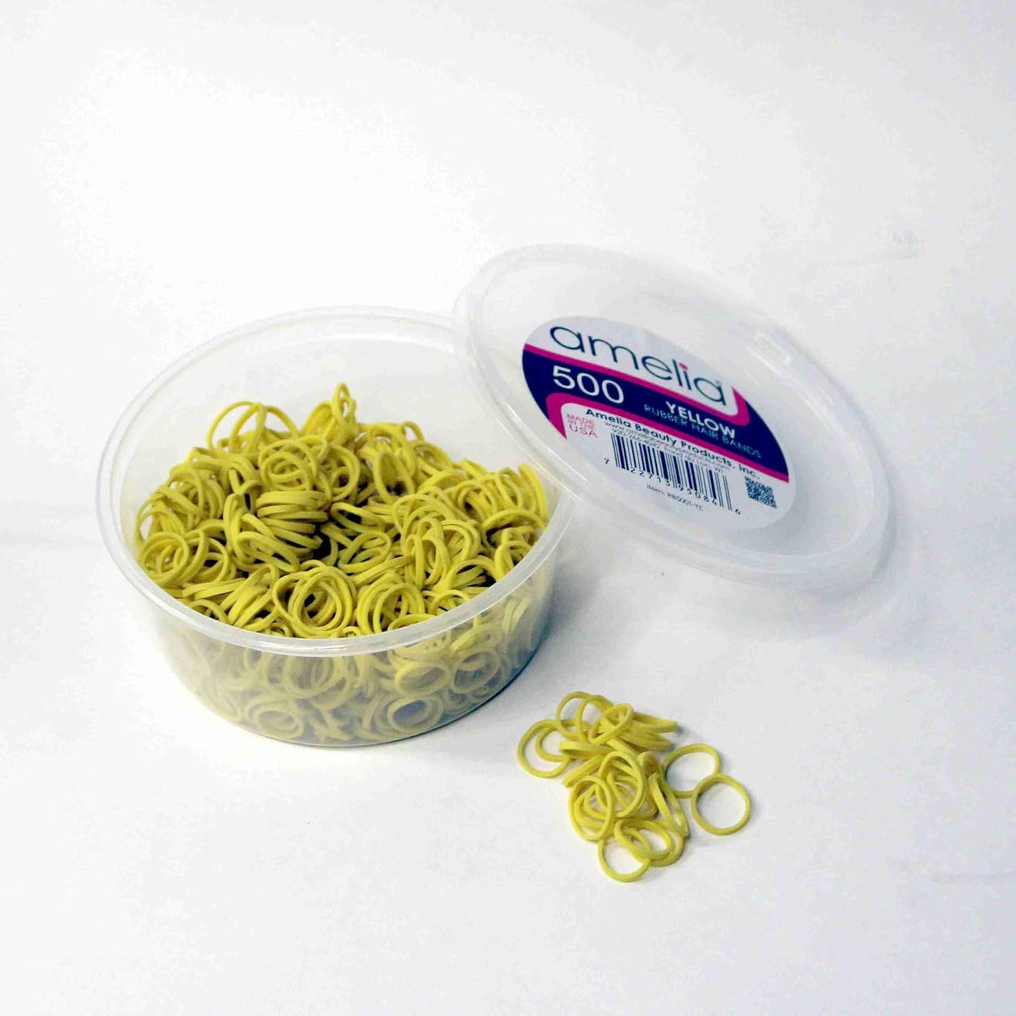 500 Count Small Rubber Bands for Hair – ½" Yellow - Made in USA - Recloseable Container - Mini Hair Elastics for Braids, Ponytails, Cornrows & Twists – Strong Hold Ponytail Holders