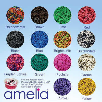 500 Count Small Rubber Bands for Hair – ½" Yellow - Made in USA - Recloseable Container - Mini Hair Elastics for Braids, Ponytails, Cornrows & Twists – Strong Hold Ponytail Holders