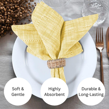 Slub Textured Dinner Napkins Set of 6-100% Cotton Cloth Napkins 18x18 Inch - Soft Durable Washable Fabric Napkins for Everyday Use & Special Occasions Christmas - Yellow