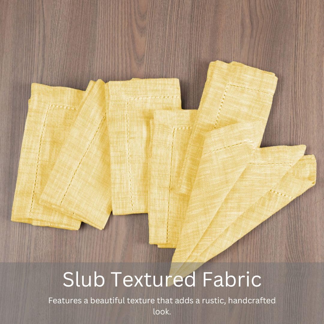 Slub Textured Dinner Napkins Set of 6-100% Cotton Cloth Napkins 18x18 Inch - Soft Durable Washable Fabric Napkins for Everyday Use & Special Occasions Christmas - Yellow