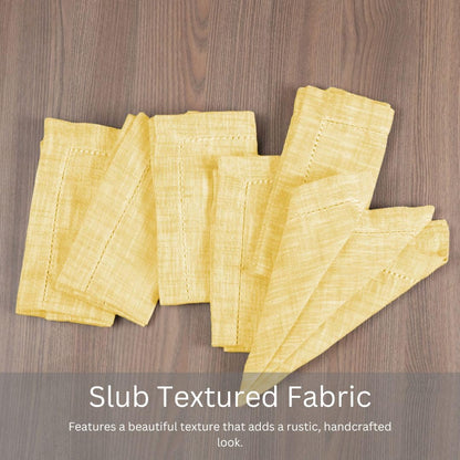 Slub Textured Dinner Napkins Set of 6-100% Cotton Cloth Napkins 18x18 Inch - Soft Durable Washable Fabric Napkins for Everyday Use & Special Occasions Christmas - Yellow