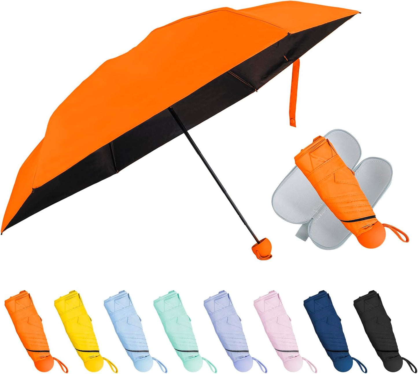 Compact Mini Umbrella for Purse, Small Sun & Rain Umbrellas with Case, Travel Folding Umbrella