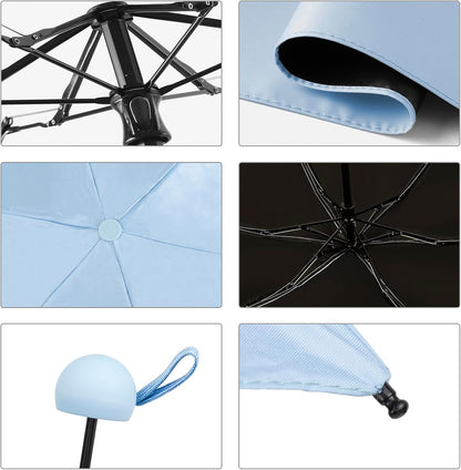 Compact Mini Umbrella for Purse, Small Sun & Rain Umbrellas with Case, Travel Folding Umbrella