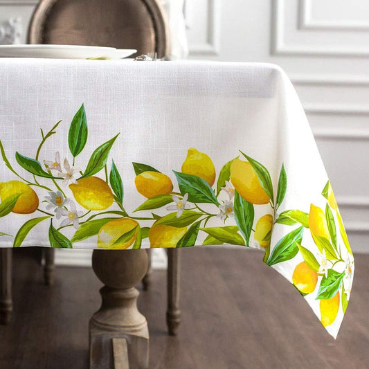 Rectangle Spring Tablecloth Printed Flower Grass and Vintage Floral Patterns Table Cloth for Easter Table Runner Picnic Outdoor Home Holiday Long Dining Kitchen (Lemon, 60 x 104 Inch)