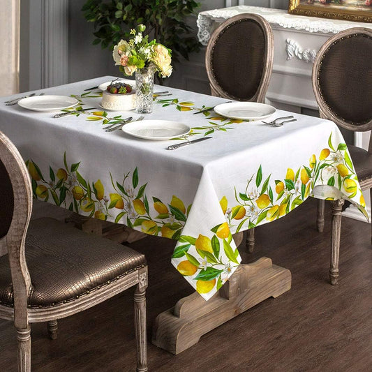 Rectangle Spring Tablecloth Printed Flower Grass and Vintage Floral Patterns Table Cloth for Easter Table Runner Picnic Outdoor Home Holiday Long Dining Kitchen (Lemon, 60 x 104 Inch)