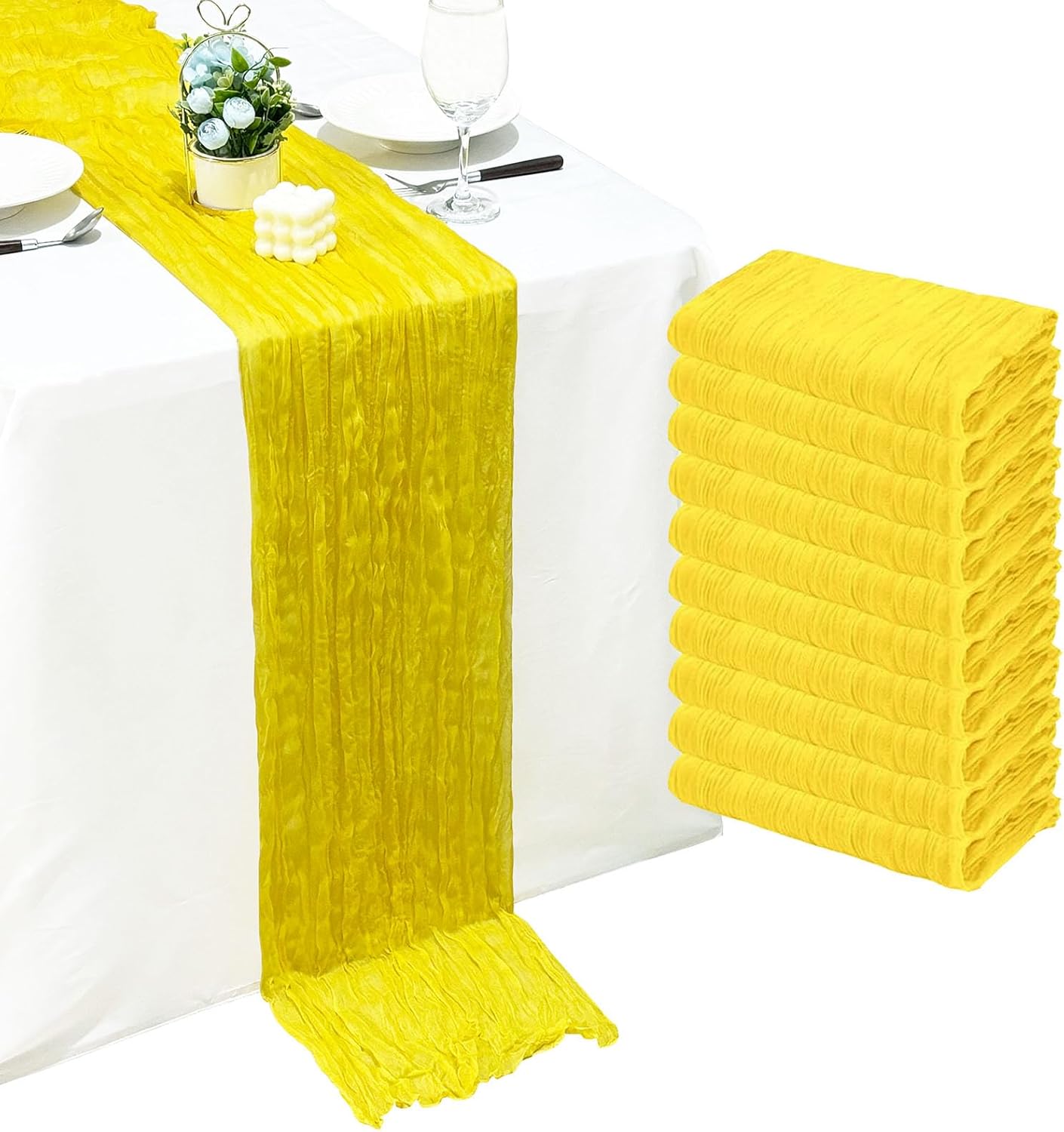 10Pack Yellow Cheesecloth Table Runner Sheer Cheese Cloth Table Runners | Gauze Yellow Table Runner for Wedding Party Baby Shower Home Decor