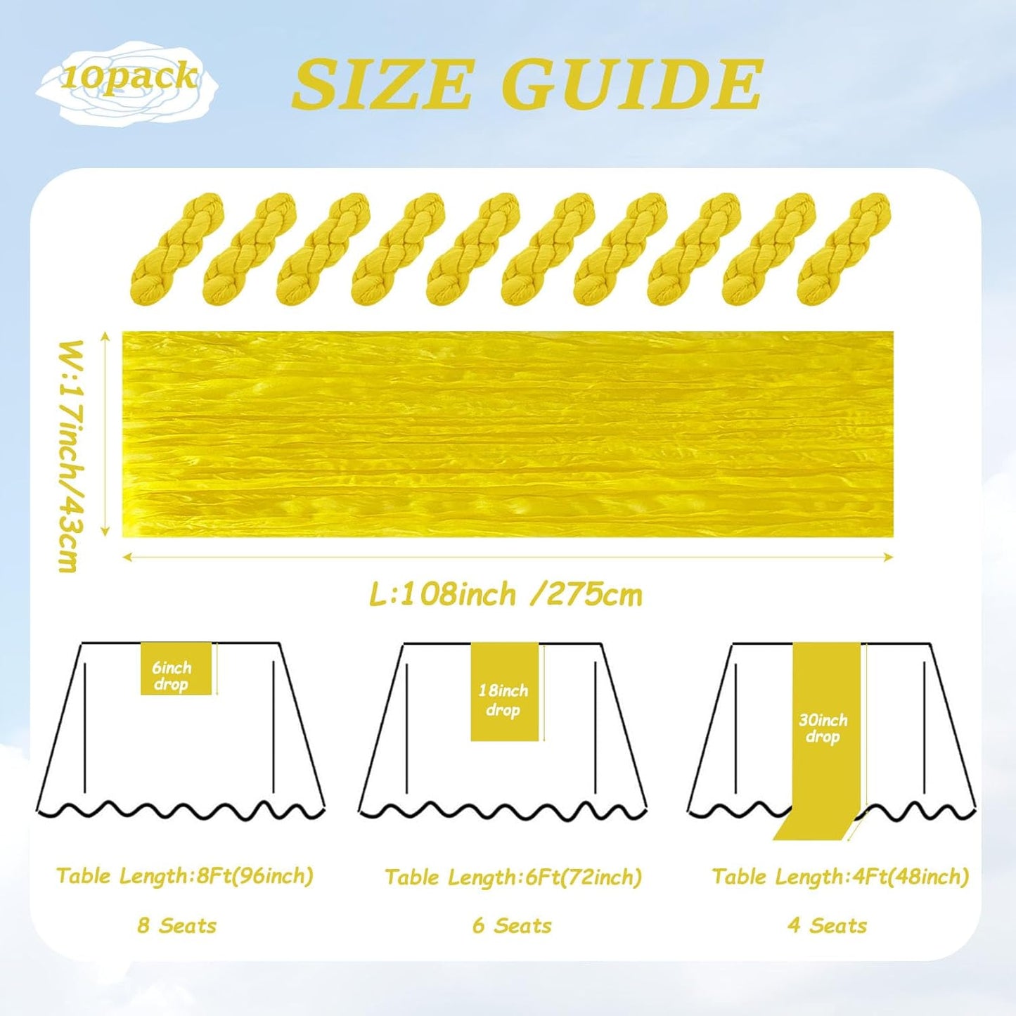 10Pack Yellow Cheesecloth Table Runner Sheer Cheese Cloth Table Runners | Gauze Yellow Table Runner for Wedding Party Baby Shower Home Decor