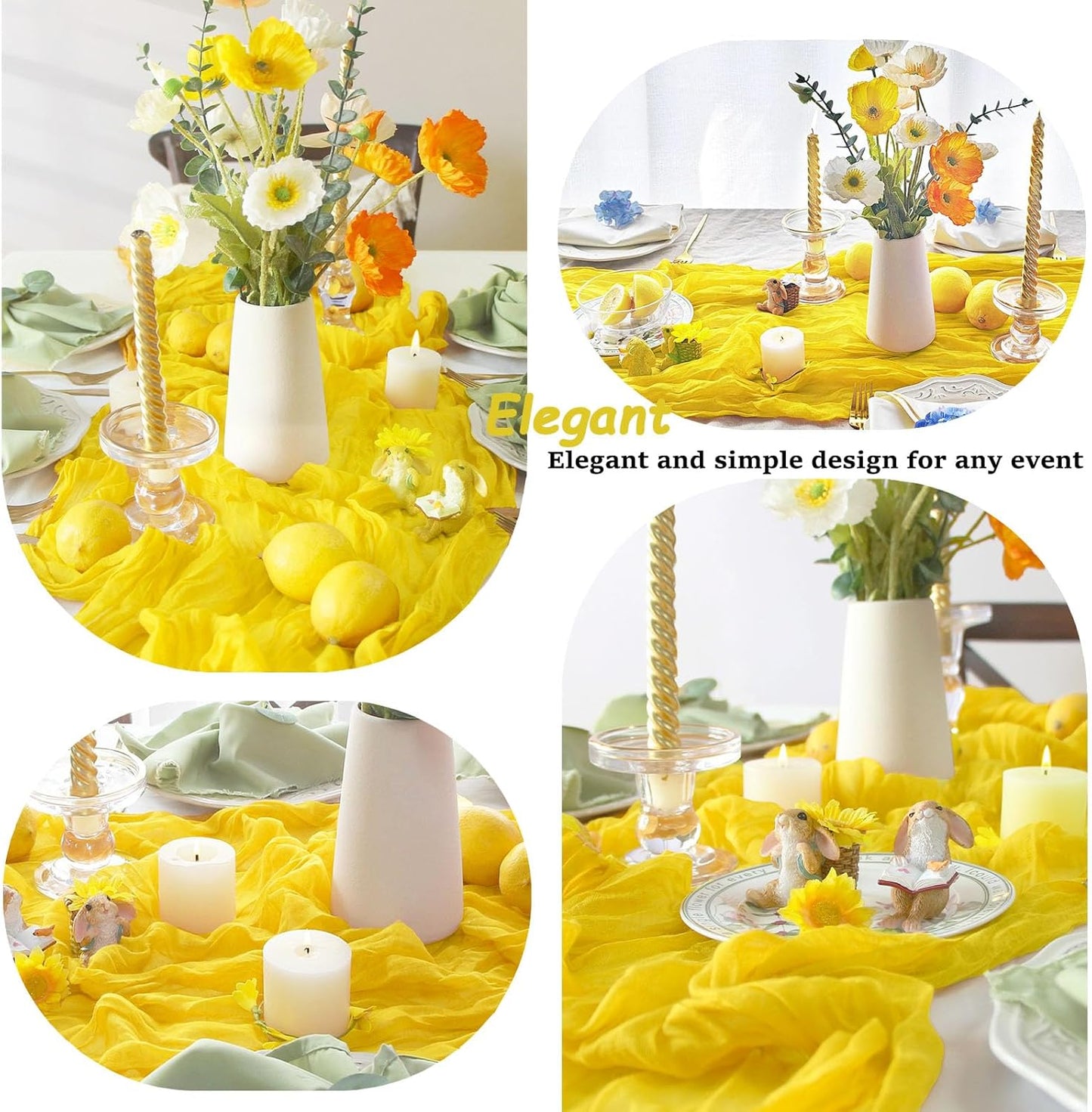 10Pack Yellow Cheesecloth Table Runner Sheer Cheese Cloth Table Runners | Gauze Yellow Table Runner for Wedding Party Baby Shower Home Decor