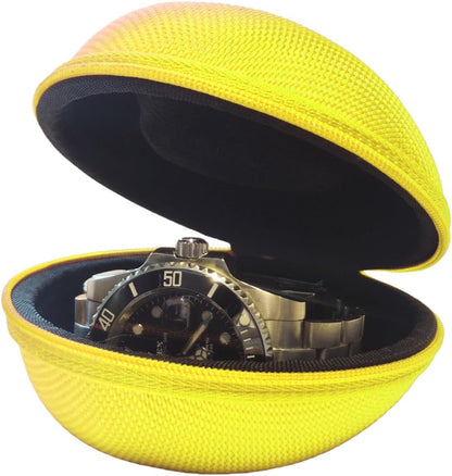 Portable Zipper Travel Watch Case, Single Watch Storage Box Organizer for Wristwatches & Smart Watches up to 50mm, for Men Women - Yellow