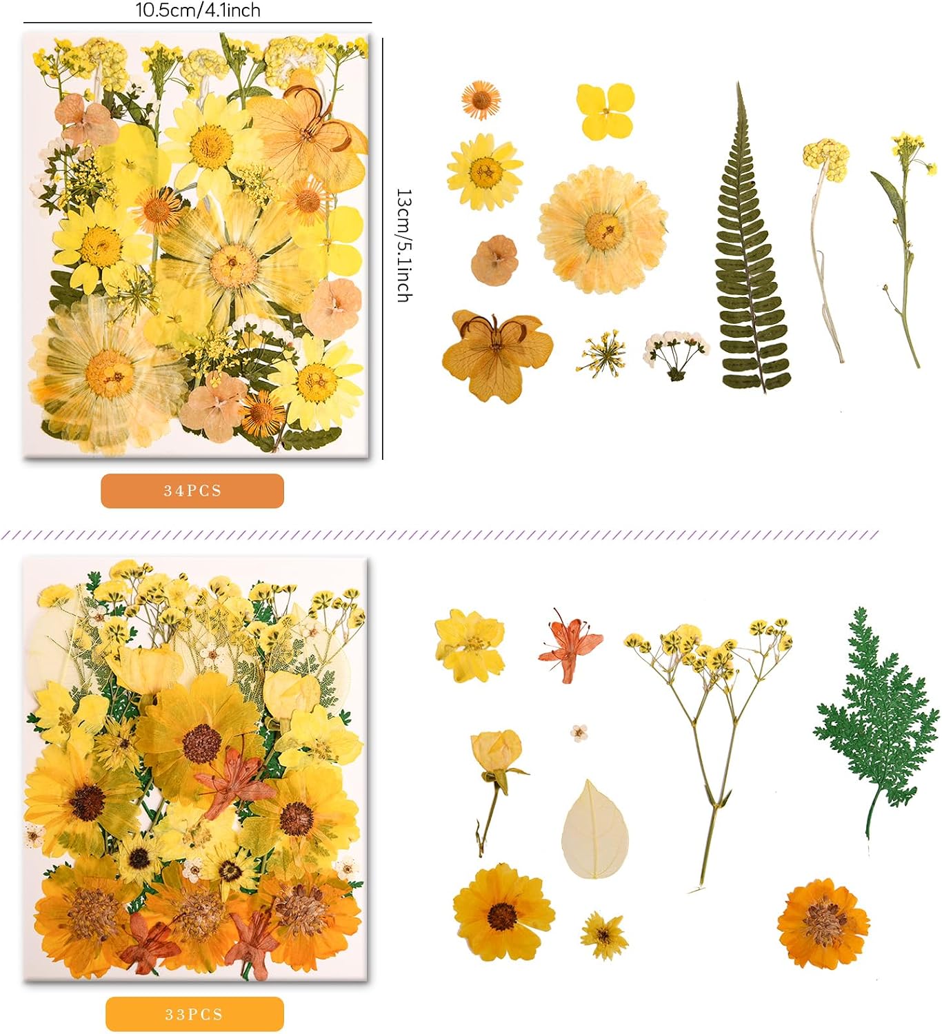 100 PCS Yellow Pressed Dried Flowers and Leaves with Tweezers | Natural, For Resin, For Candle, For Jewelry, For Scrapbooking & DIY Crafts