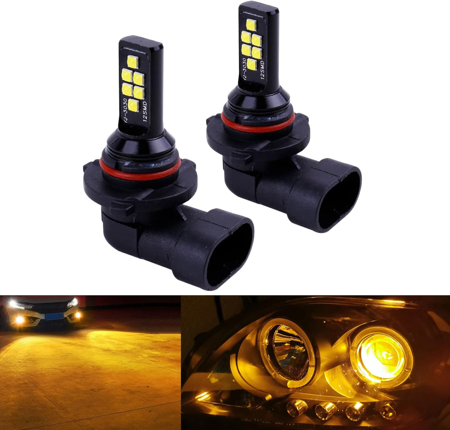 2x HB4 9006 LED Fog Light Bulb for Powersports Advanced 3030 SMD Bright Colorful Daytime Running DRL Lamp, Amber Yellow