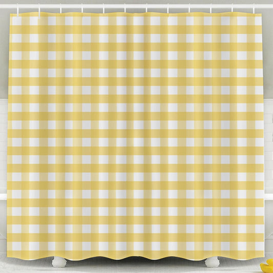 Plaid Shower Curtain Gingham Pattern in Pastel Lemon Yellow and White Great for Fabric Restaurants Fabric Shower Curtain for Bathroom Decorative Bath Curtains,72X72 Inches