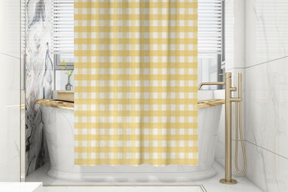 Plaid Shower Curtain Gingham Pattern in Pastel Lemon Yellow and White Great for Fabric Restaurants Fabric Shower Curtain for Bathroom Decorative Bath Curtains,72X72 Inches