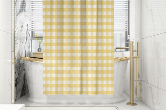 Plaid Shower Curtain Gingham Pattern in Pastel Lemon Yellow and White Great for Fabric Restaurants Fabric Shower Curtain for Bathroom Decorative Bath Curtains,72X72 Inches