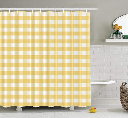 Plaid Shower Curtain Gingham Pattern in Pastel Lemon Yellow and White Great for Fabric Restaurants Fabric Shower Curtain for Bathroom Decorative Bath Curtains,72X72 Inches