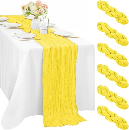 Yellow 6 Pieces Cheesecloth Table Runner 10FT Runner for Tables Gauze Fabric Boho Table Runner Decoration Rustic Sheer Runner for Wedding Shower Birthday Party Table Arbor Decor (35 x 120 Inches Long)
