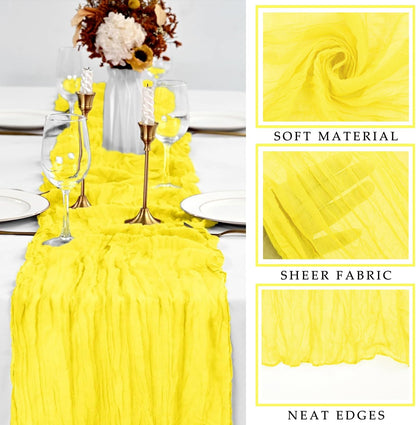 Yellow 6 Pieces Cheesecloth Table Runner 10FT Runner for Tables Gauze Fabric Boho Table Runner Decoration Rustic Sheer Runner for Wedding Shower Birthday Party Table Arbor Decor (35 x 120 Inches Long)