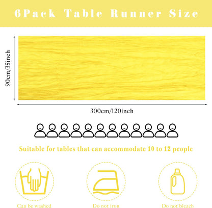 Yellow 6 Pieces Cheesecloth Table Runner 10FT Runner for Tables Gauze Fabric Boho Table Runner Decoration Rustic Sheer Runner for Wedding Shower Birthday Party Table Arbor Decor (35 x 120 Inches Long)
