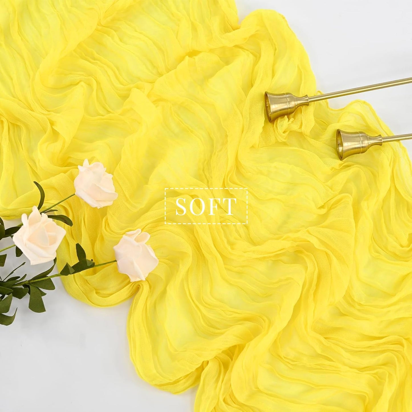 Yellow 6 Pieces Cheesecloth Table Runner 10FT Runner for Tables Gauze Fabric Boho Table Runner Decoration Rustic Sheer Runner for Wedding Shower Birthday Party Table Arbor Decor (35 x 120 Inches Long)