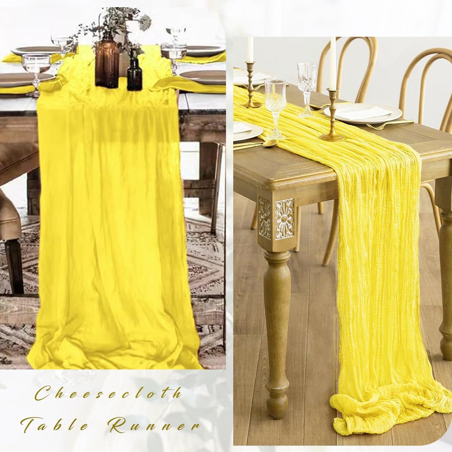 Yellow 6 Pieces Cheesecloth Table Runner 10FT Runner for Tables Gauze Fabric Boho Table Runner Decoration Rustic Sheer Runner for Wedding Shower Birthday Party Table Arbor Decor (35 x 120 Inches Long)