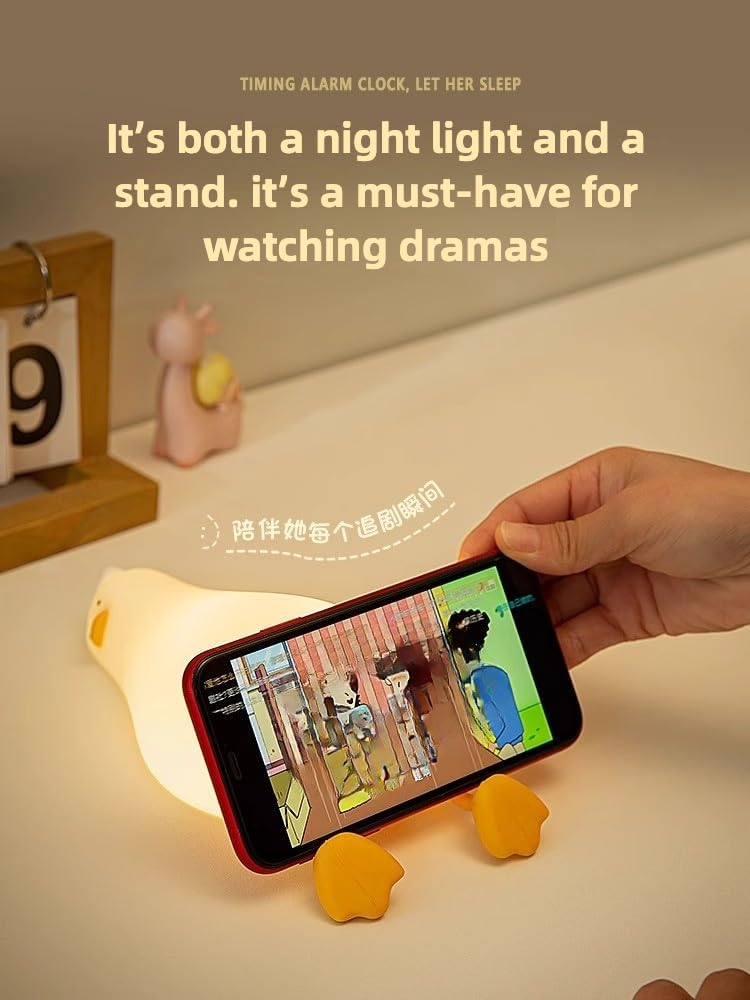 Duck Cute Healing Bedside Lamp with Figurine – Creative Desk Decor & Stress Relief for Women’s Office & Birthday Gift (Yellow)