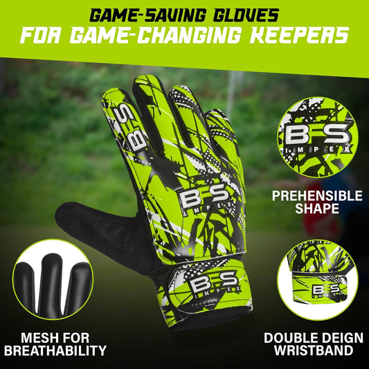 Kids Soccer Goalie Gloves – Youth Football Goalkeeper Gloves for Boys, Youth & Children with Strong Anti-Slip 4mm Latex Grip Palm, Double Wrist Support & Durable Football Gloves
