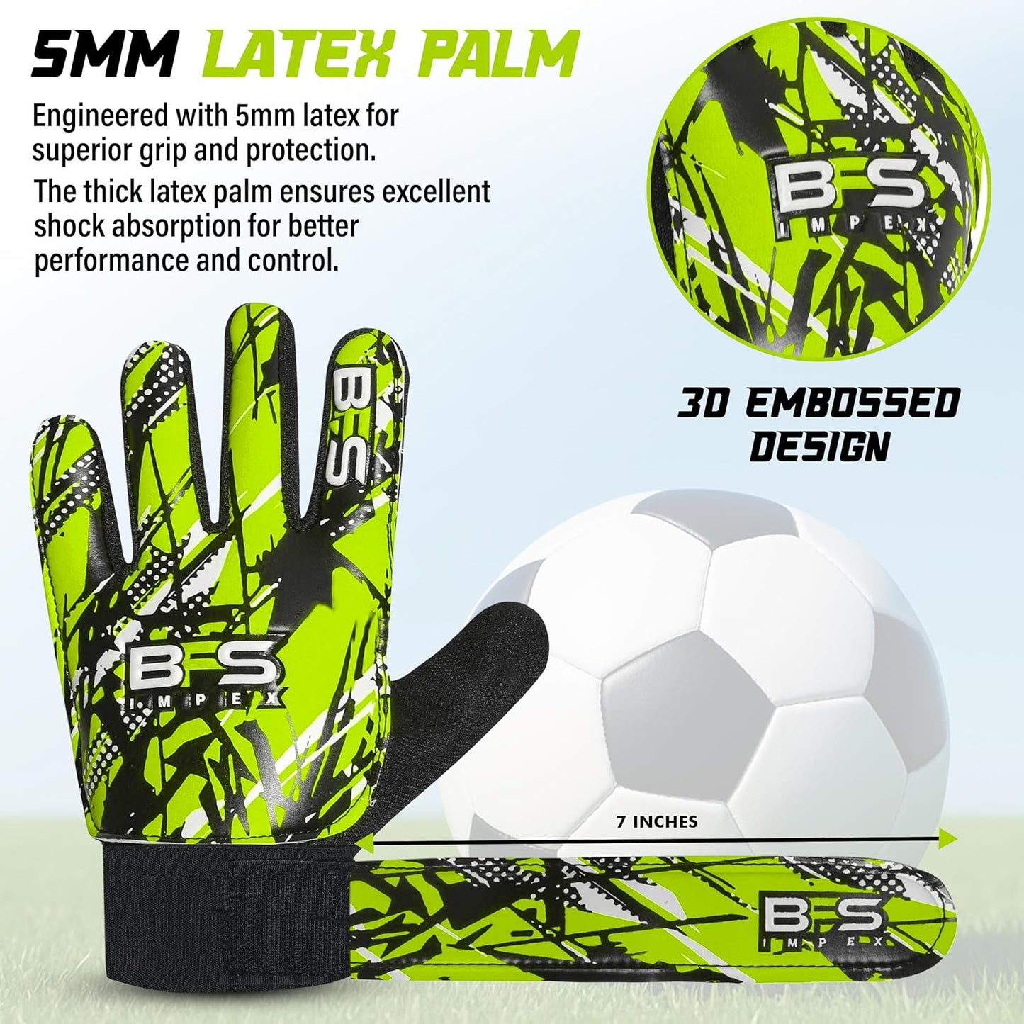 Kids Soccer Goalie Gloves – Youth Football Goalkeeper Gloves for Boys, Youth & Children with Strong Anti-Slip 4mm Latex Grip Palm, Double Wrist Support & Durable Football Gloves