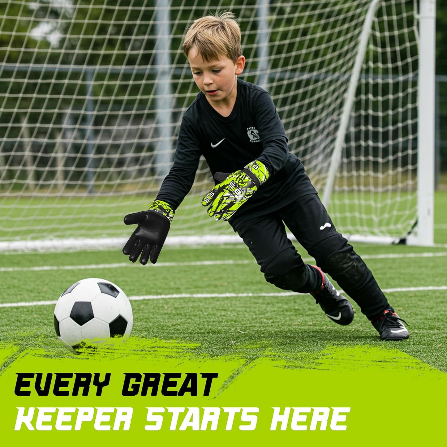 Kids Soccer Goalie Gloves – Youth Football Goalkeeper Gloves for Boys, Youth & Children with Strong Anti-Slip 4mm Latex Grip Palm, Double Wrist Support & Durable Football Gloves