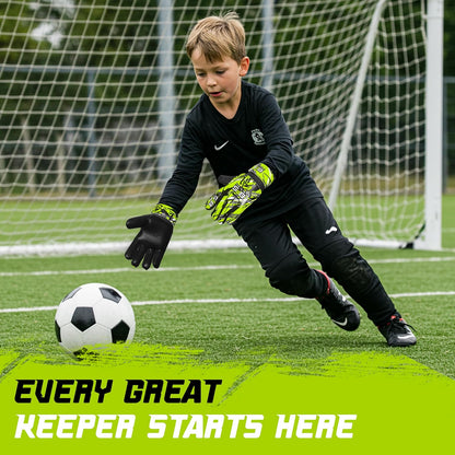 Kids Soccer Goalie Gloves – Youth Football Goalkeeper Gloves for Boys, Youth & Children with Strong Anti-Slip 4mm Latex Grip Palm, Double Wrist Support & Durable Football Gloves