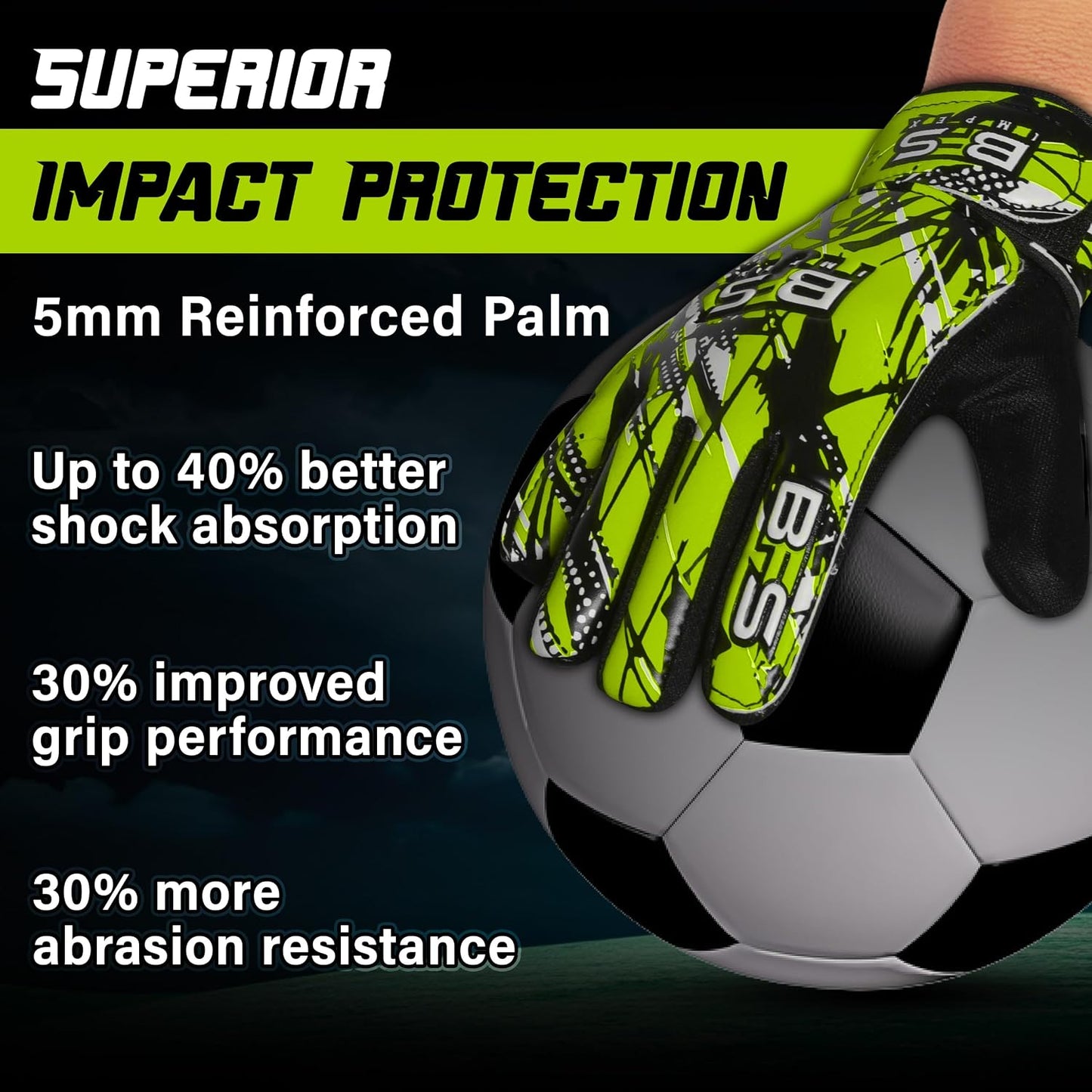 Kids Soccer Goalie Gloves – Youth Football Goalkeeper Gloves for Boys, Youth & Children with Strong Anti-Slip 4mm Latex Grip Palm, Double Wrist Support & Durable Football Gloves