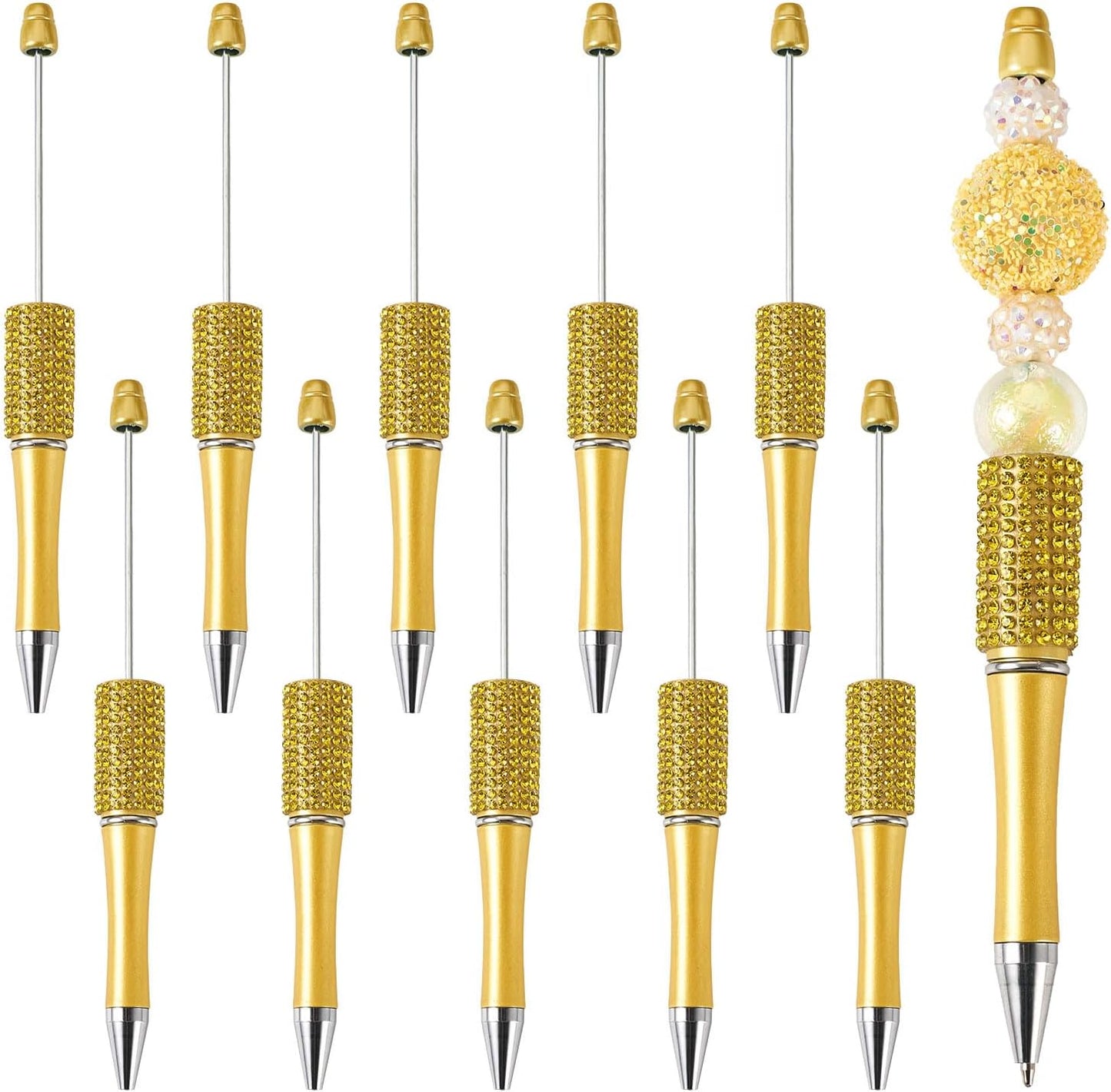 Elecrelive 10Pcs Rhinestone Beadable Pens Diamond Beadable Ballpoint Pens Glitter Beadable Pens Crystal Beaded Pens DIY Beadable Pens Kit for Office School Party Supplies (Yellow)