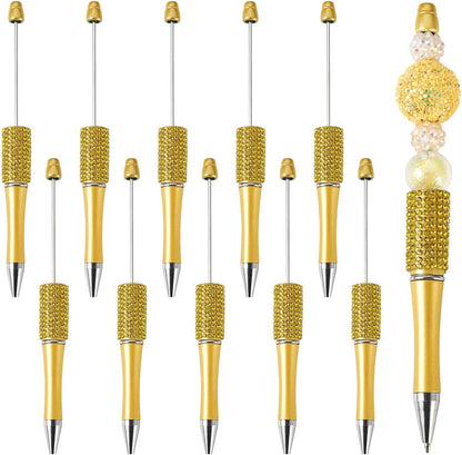 Elecrelive 10Pcs Rhinestone Beadable Pens Diamond Beadable Ballpoint Pens Glitter Beadable Pens Crystal Beaded Pens DIY Beadable Pens Kit for Office School Party Supplies (Yellow)