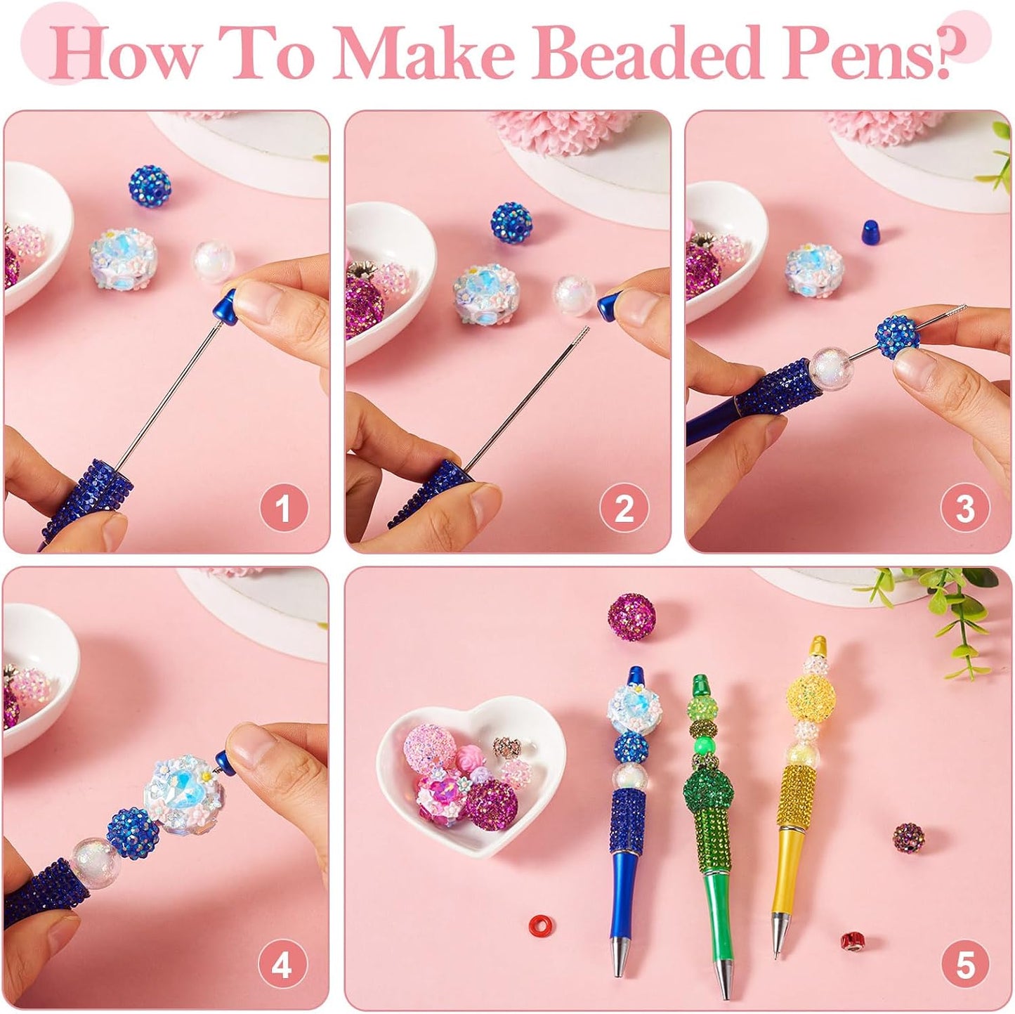 Elecrelive 10Pcs Rhinestone Beadable Pens Diamond Beadable Ballpoint Pens Glitter Beadable Pens Crystal Beaded Pens DIY Beadable Pens Kit for Office School Party Supplies (Yellow)