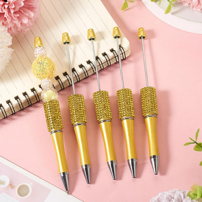 Elecrelive 10Pcs Rhinestone Beadable Pens Diamond Beadable Ballpoint Pens Glitter Beadable Pens Crystal Beaded Pens DIY Beadable Pens Kit for Office School Party Supplies (Yellow)