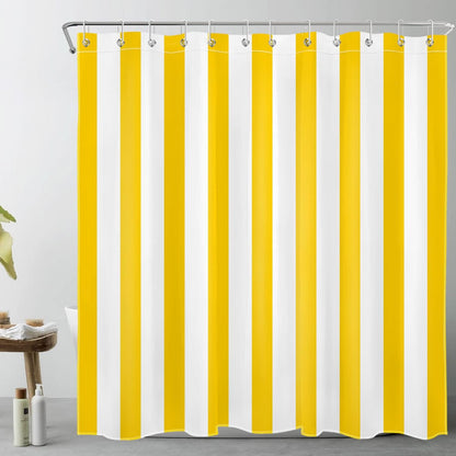 White and Yellow Striped Shower Curtain Sets with Rugs Geometric Patterns Vertical Stripe Fabric Shower Curtain with Hooks Modern Farmhouse Bathroom Curtains Shower Set, 70x70 inches